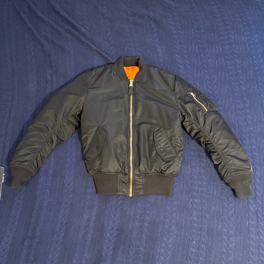 Alpha Industry Black Bomber Jacket with Orange Lining